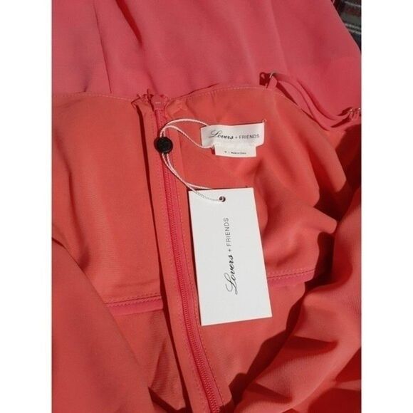 Lovers + Friends Salmon Pink Cocktail Bridesmaid Sleeveless Ruffle Leg Split M - Picture 8 of 9